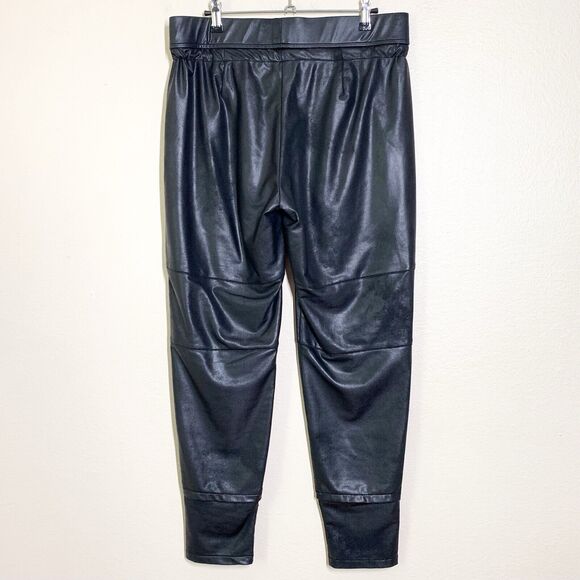 Raffaello Rossi Vegan Faux Leather Candy Pants 40 US 10 Black Jogger Track - Picture 3 of 7